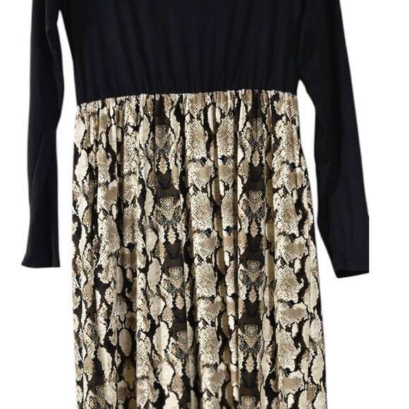 Women's Size Medium Dress Maxi Long Sleeve Snake Skin Pattern Black Cream Tan - Picture 2 of 5